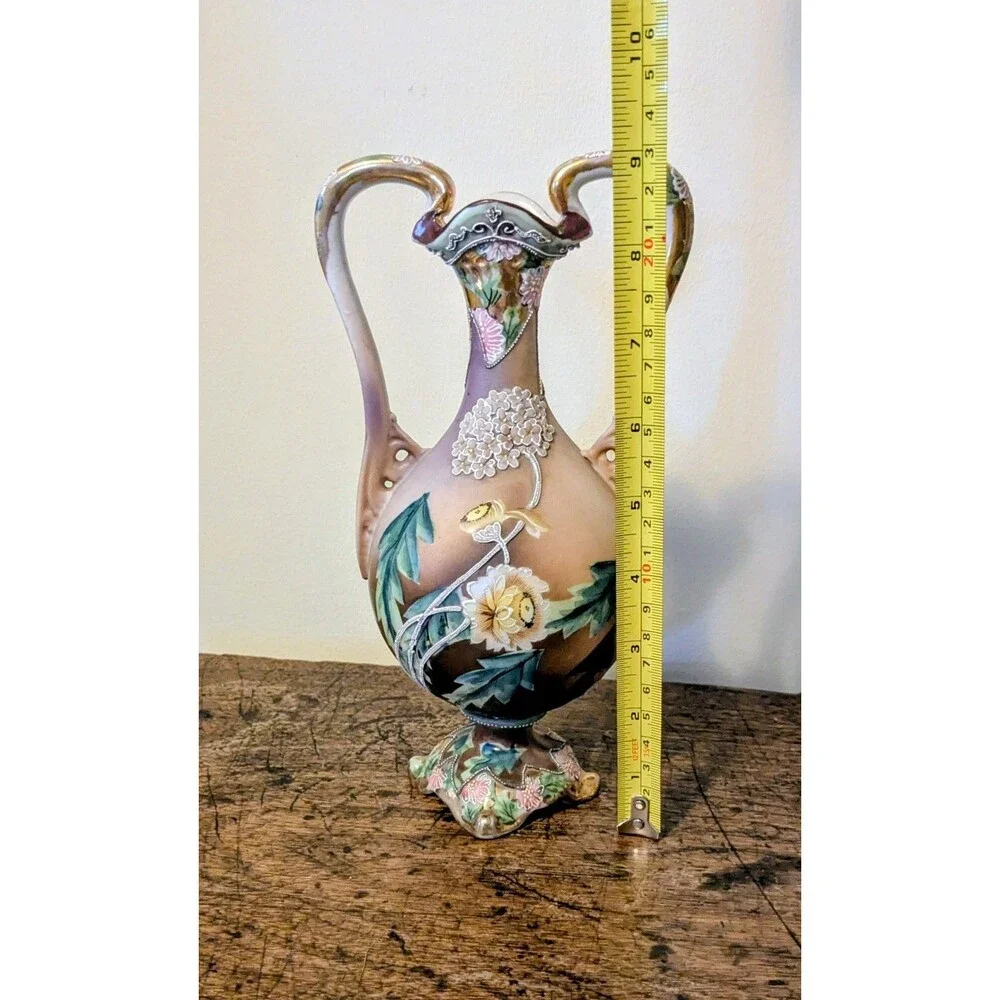 Antique Nippon Era Moriage Vase 9